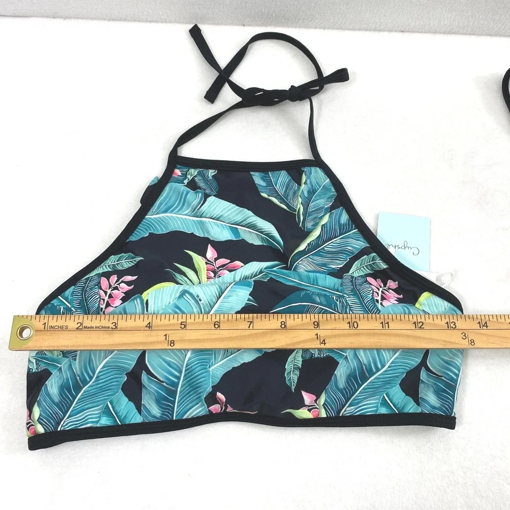 Cupshe Tropical Palm Leaf Bikini Set Women Large High Neck Halter Beach Swimwear